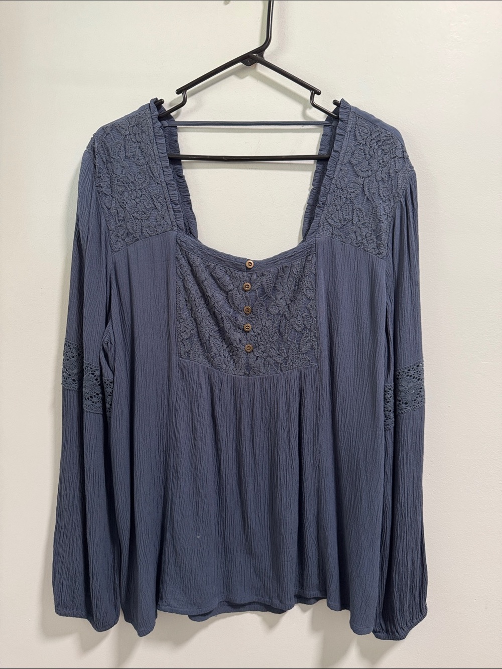 Maurices Dusty Blue Lace Yoke Button-Front Tunic NWOT